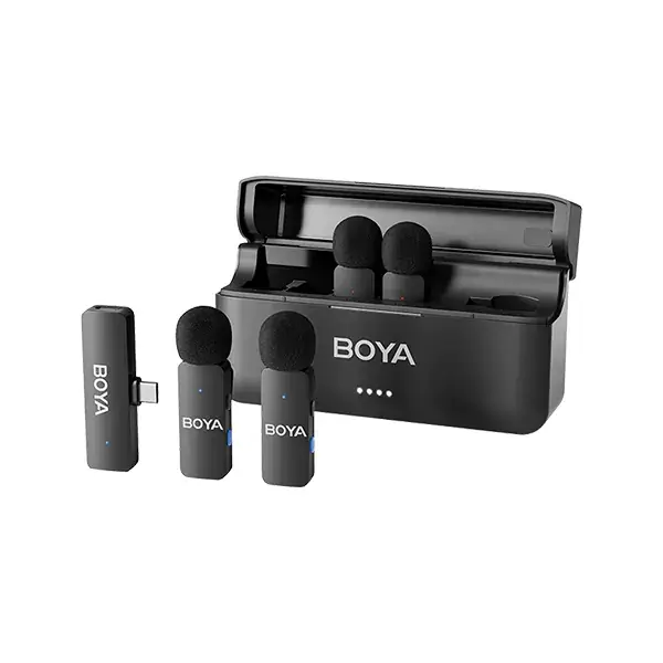 BOYA BY-V4U 4-Channel Mini Wireless Microphone System with Charging Case and USB-C Receiver